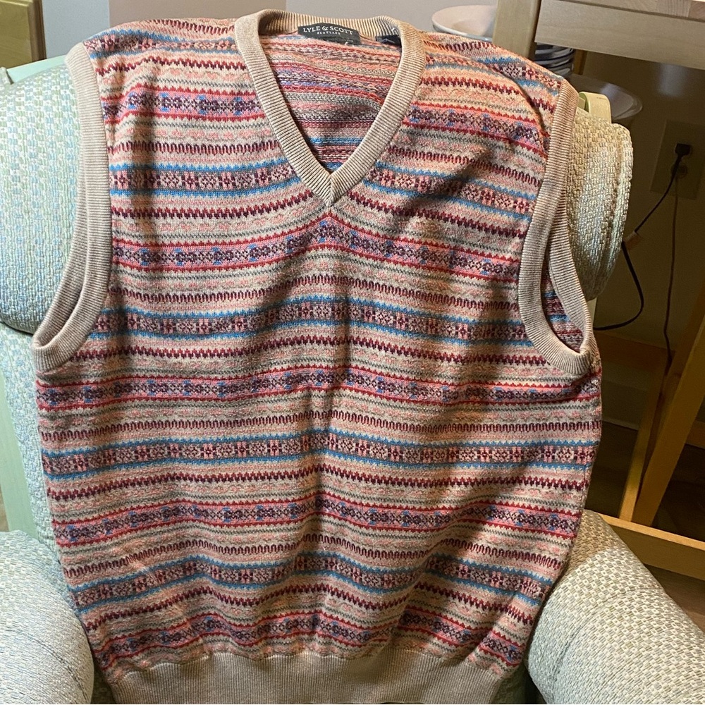 LYEL & SCOTT Scotland fair isle 100% cotton sweater vest- men’s Large
